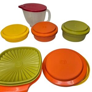 VTG LOT OF‎  TUPPERWARE With Lids Orange Green Yellow Measuring Pitcher